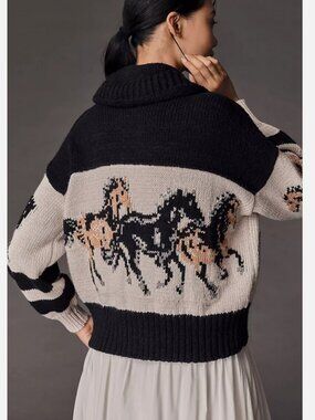 Anthropologie Pilcro Horse Graphic Cardigan Sweater Equestrian Size XXS NWT 2XS
